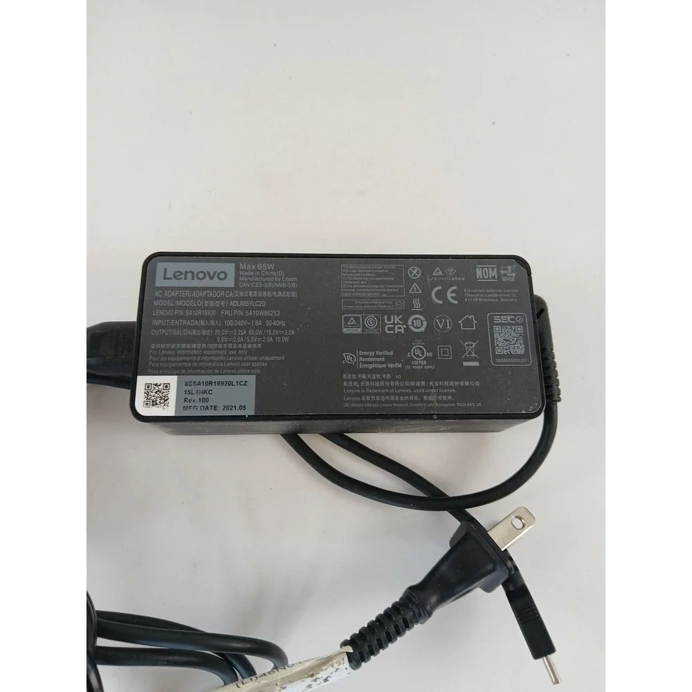 Lenovo Laptop Charger 65W Watt USB Type C(USB-C) AC Power Adapter ADLX65YLC2D